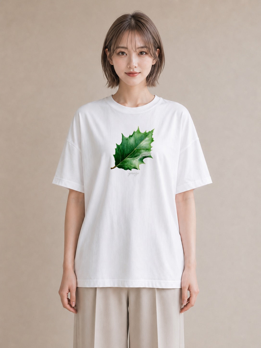 半袖Tシャツ レディース 葉っぱ 植物 ボタニカル イラスト ヴィンテージ風 通学 誕生日プレゼント 白T YMAZO