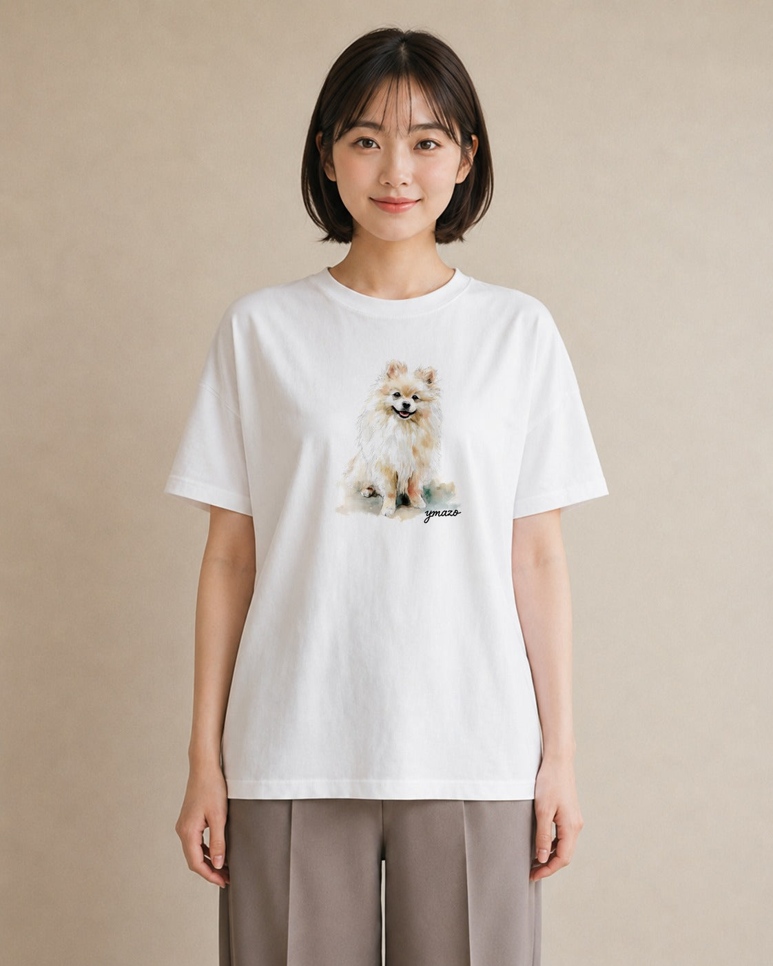 グラフィックTシャツ レディース ポメラニアン ポメ 犬 いぬ イラスト 普段使い ビーチ デイリーウェア 白T YMAZO