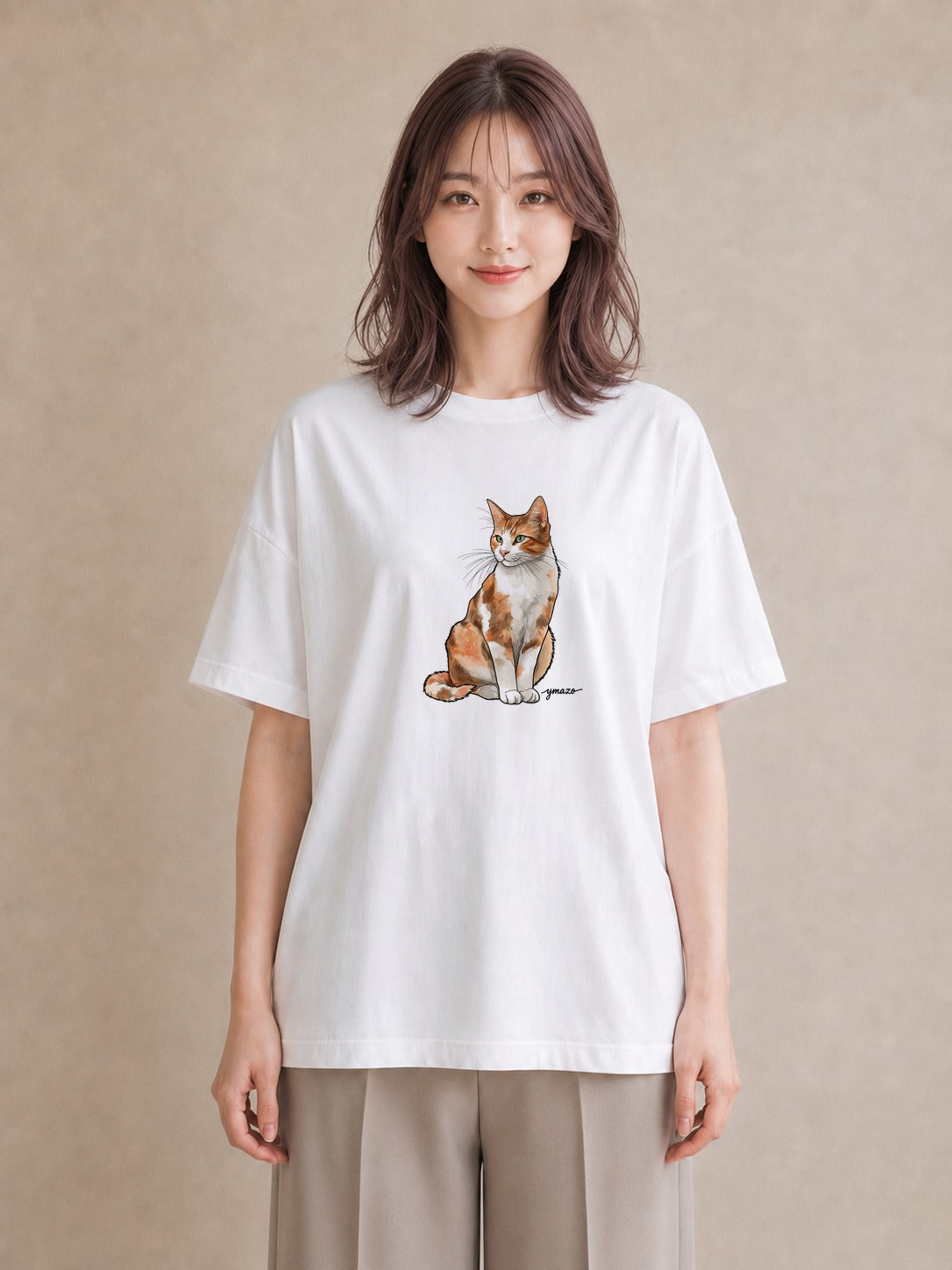 プリントTシャツ レディース シャム 猫 ねこ イラスト 旅行コーデ 休日 ペアコーデ 白T YMAZO