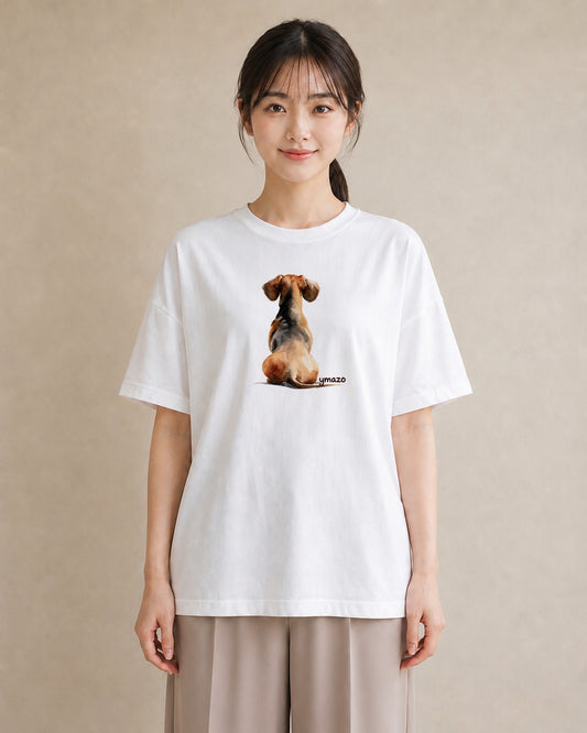 半袖Tシャツ レディース ミニチュアダックスフンド 犬 いぬ イラスト カジュアル ママ カフェ服 白T YMAZO