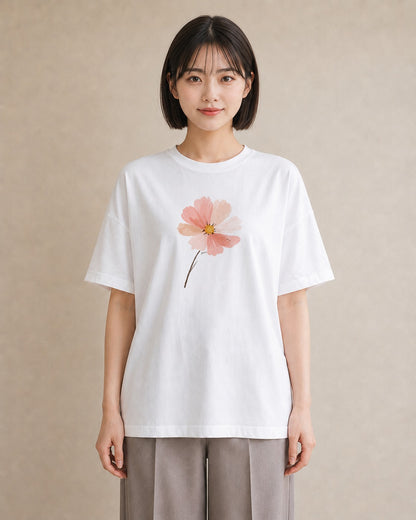 プリントTシャツ レディース ミモザ 花 花柄 イラスト ミニマル ペアコーデ 秋コーデ 白T