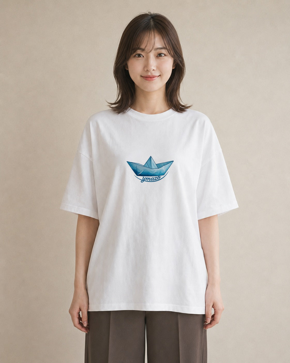 グラフィックTシャツ レディース 紙の船 水辺 ナチュラル アンティーク イラスト お洒落 友達ギフト 部屋着 白T YMAZO