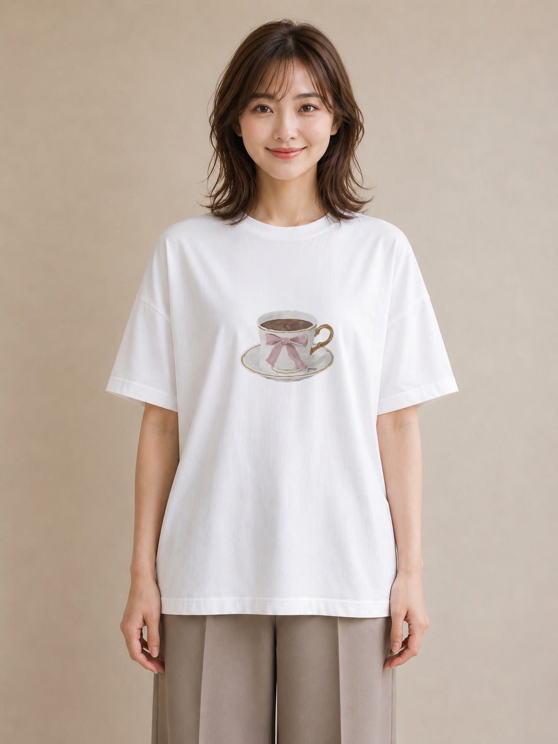グラフィックTシャツ レディース エスプレッソ 食べ物 フード イラスト ガーリー 海 カフェ巡り 白T YMAZO