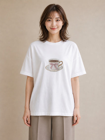 グラフィックTシャツ レディース エスプレッソ 食べ物 フード イラスト ガーリー 海 カフェ巡り 白T YMAZO