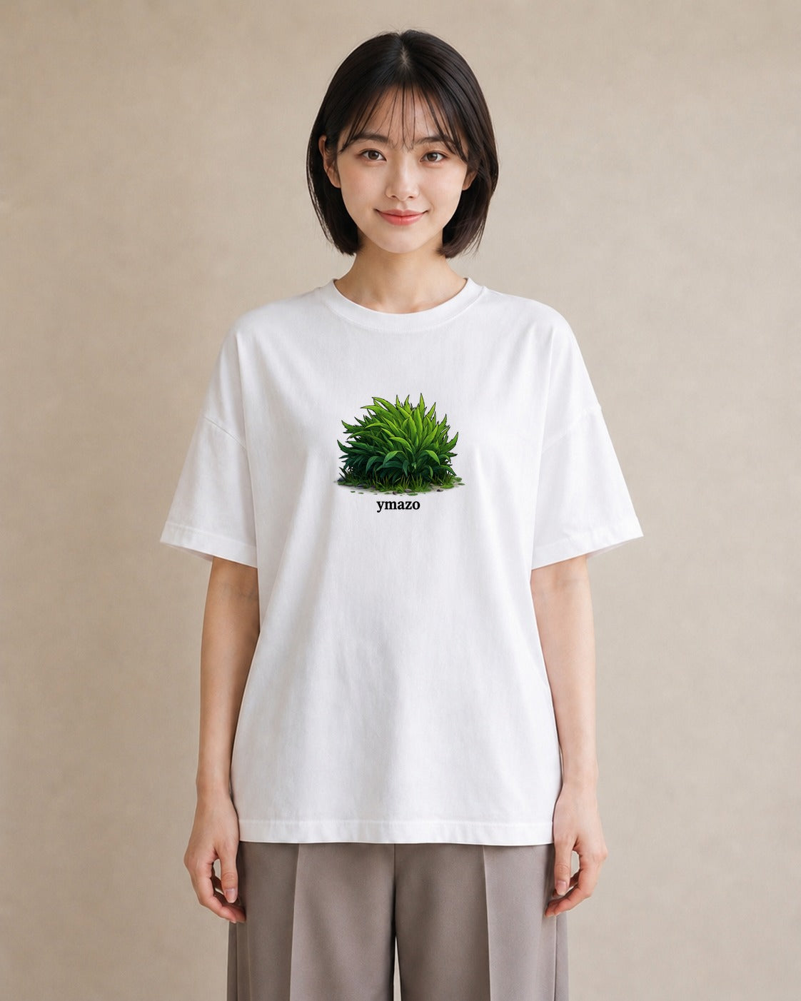デザインTシャツ レディース 芝生 植物 ボタニカル イラスト 手描き風 秋コーデ おしゃれギフト 白T YMAZO