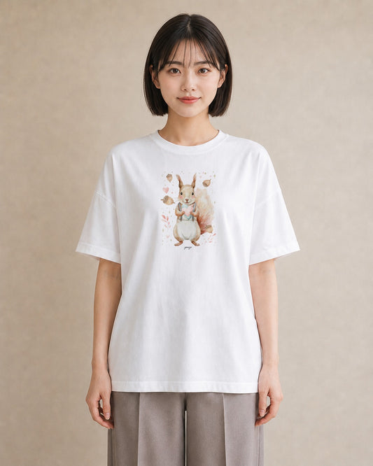 Tシャツ レディース シマリス ペット 動物 イラスト 線画 母の日 ビーチ 白T YMAZO