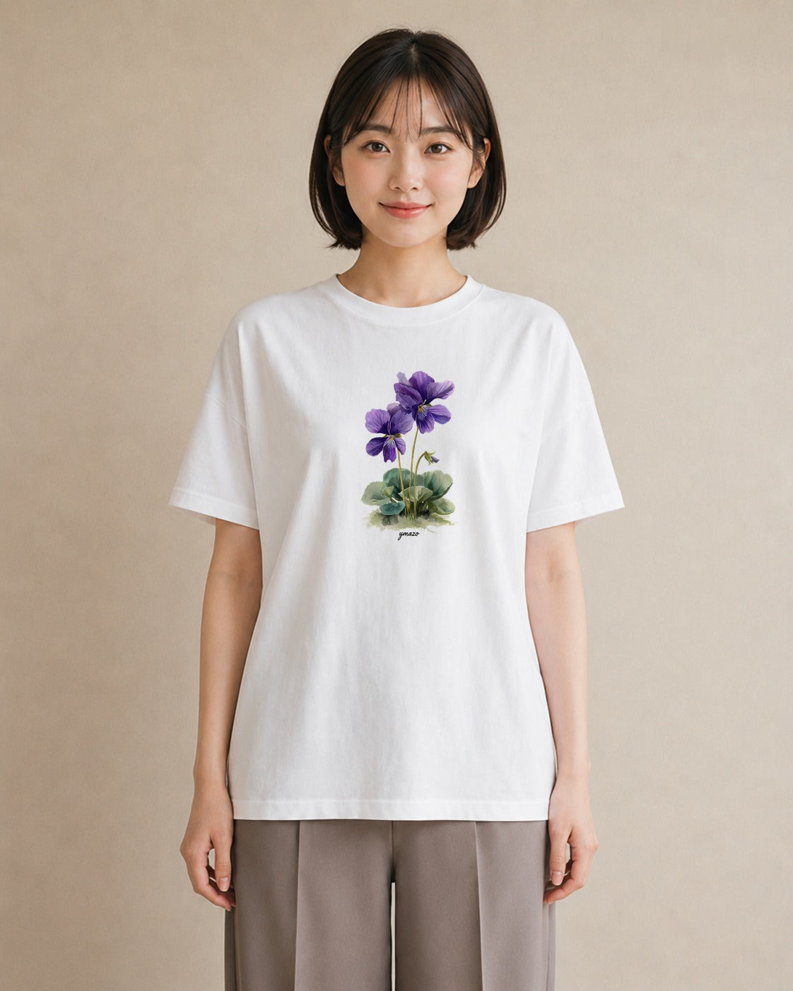 グラフィックTシャツ レディース パンジー 花 花柄 イラスト 普段使い 通学 誕生日プレゼント 白T