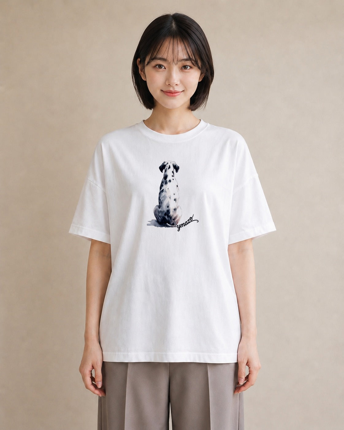 Tシャツ レディース ダルメシアン 犬 いぬ イラスト 休日コーデ 社会人 女性 白T YMAZO