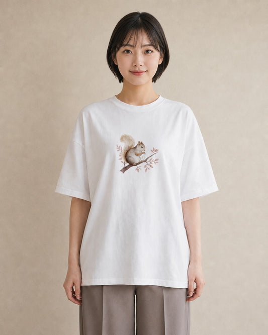プリントTシャツ レディース シマリス ペット 動物 イラスト ポップ 買い物 夏コーデ 白T YMAZO