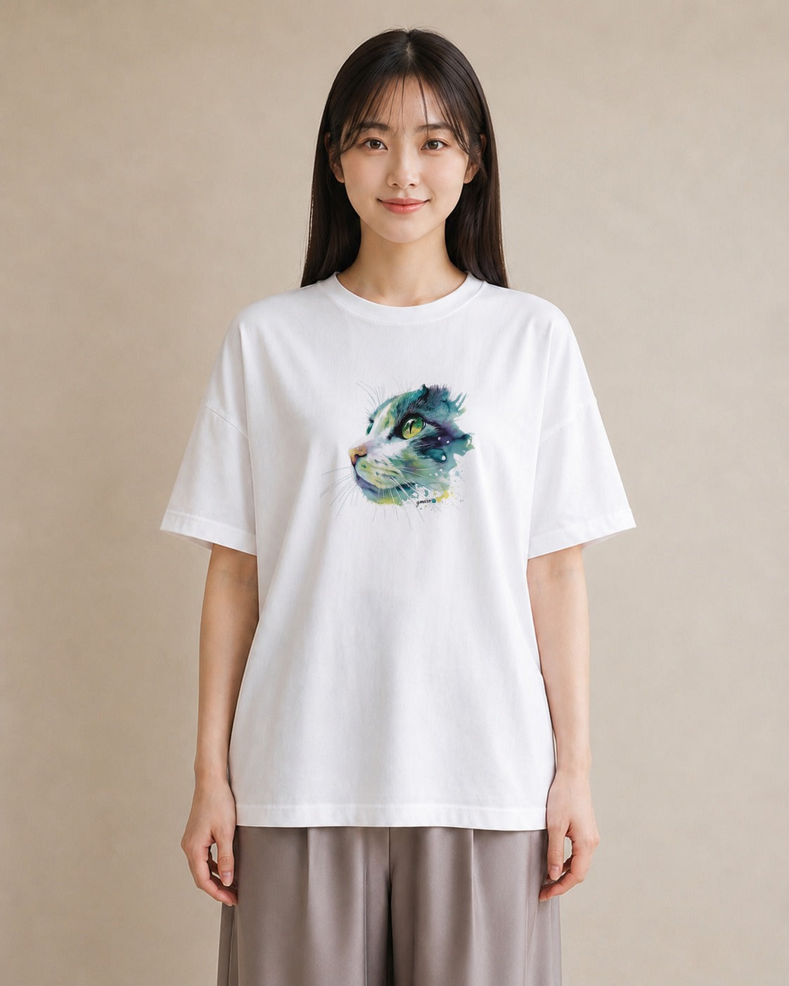 デザインTシャツ レディース ぶち猫 猫 ねこ イラスト ラフ 親子 20代 白T YMAZO
