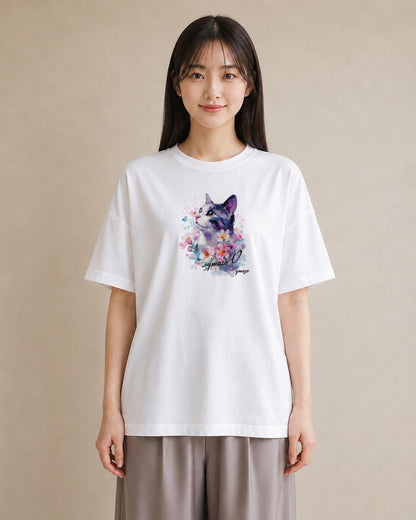 半袖Tシャツ レディース 三毛猫 みけねこ 三毛 猫 ねこ イラスト 旅行 母娘コーデ 白T YMAZO