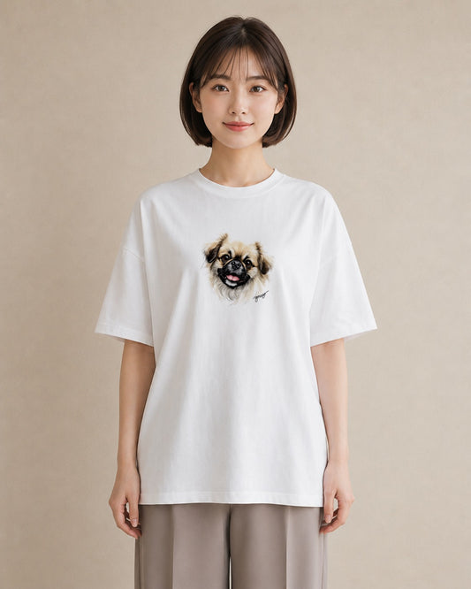 プリントTシャツ レディース 狆 犬 いぬ イラスト お洒落 レイヤード 友達ギフト 白T YMAZO