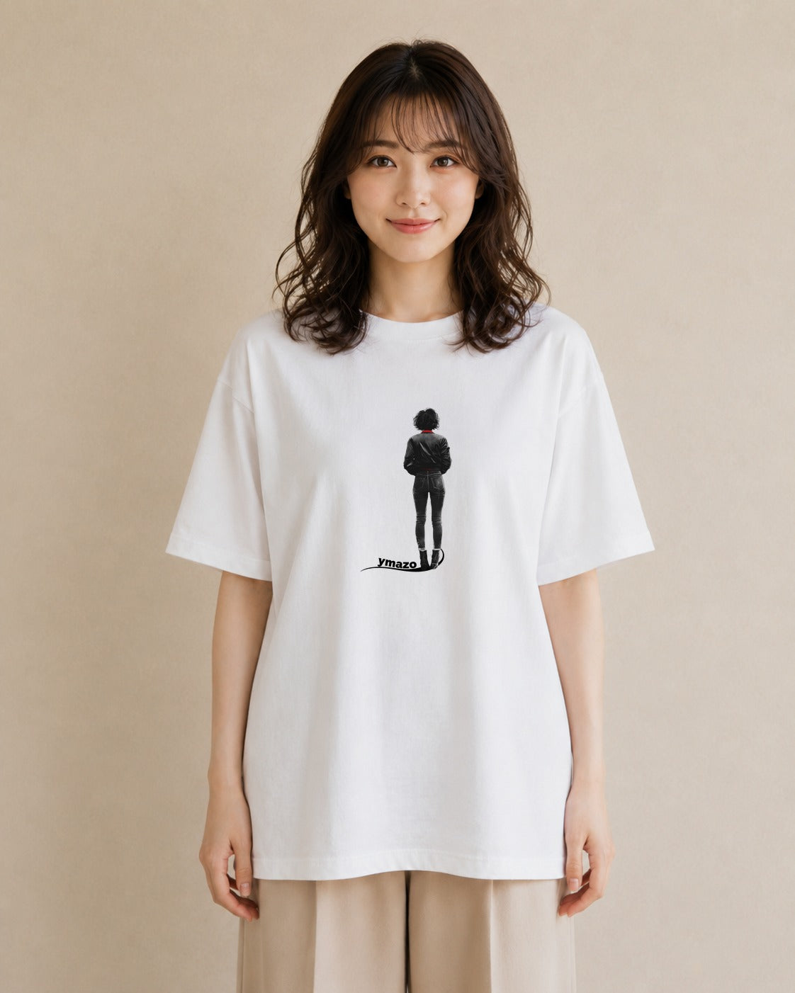 デザインTシャツ レディース 女の子 ガール 後ろ姿 イラスト ユニーク 自分用 ルームウェア 白T YMAZO