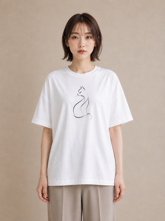 Tシャツ レディース 猫 ねこ ネコ イラスト レトロ 姉妹 送別ギフト 白T YMAZO