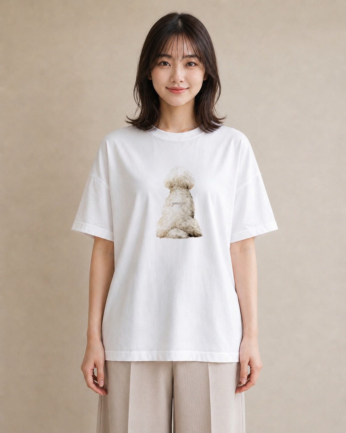 半袖Tシャツ レディース ビションフリーゼ 犬 いぬ イラスト ラフカジュアル 敬老の日 ホワイトデー 白T YMAZO