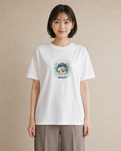デザインTシャツ レディース ウミガメ 海の生き物 海 イラスト 抜け感 ビーチ デイリーウェア 白T YMAZO
