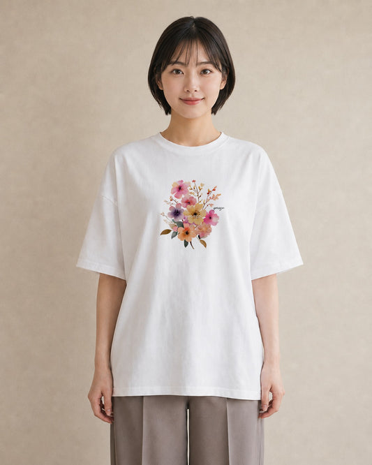 半袖Tシャツ レディース 花 花柄 イラスト 個性的 姉妹 送別ギフト 白T YMAZO