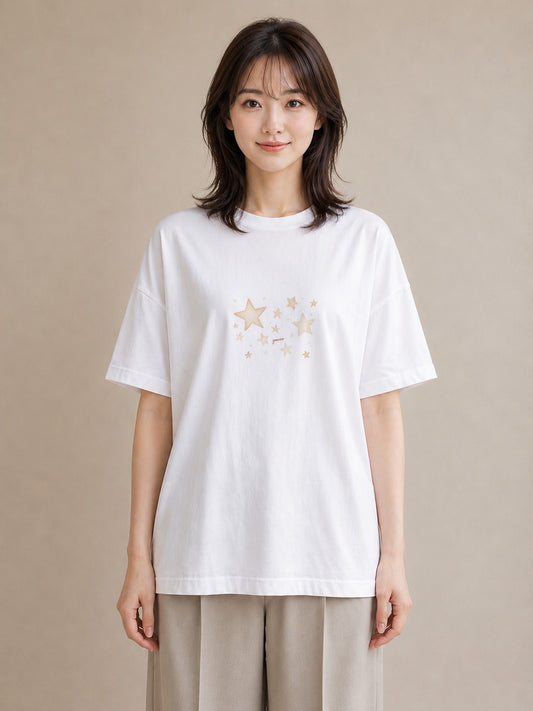 Tシャツ レディース 天秤座 星空 宇宙 イラスト モード ペアコーデ 秋コーデ 白T YMAZO