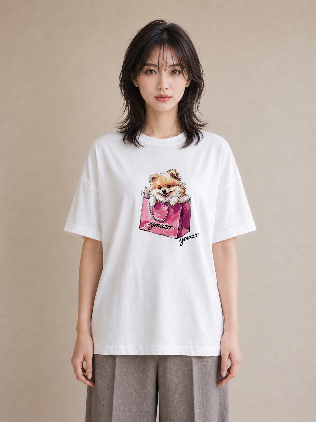 デザインTシャツ レディース 犬好き 犬 いぬ イラスト 旅行コーデ デイリーウェア 休日 白T YMAZO