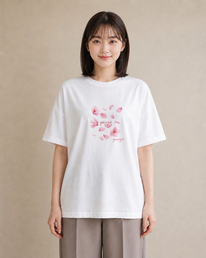 半袖Tシャツ レディース さくら 桜 サクラ 花 花柄 イラスト 手描き風 お出かけ 普段着 白T