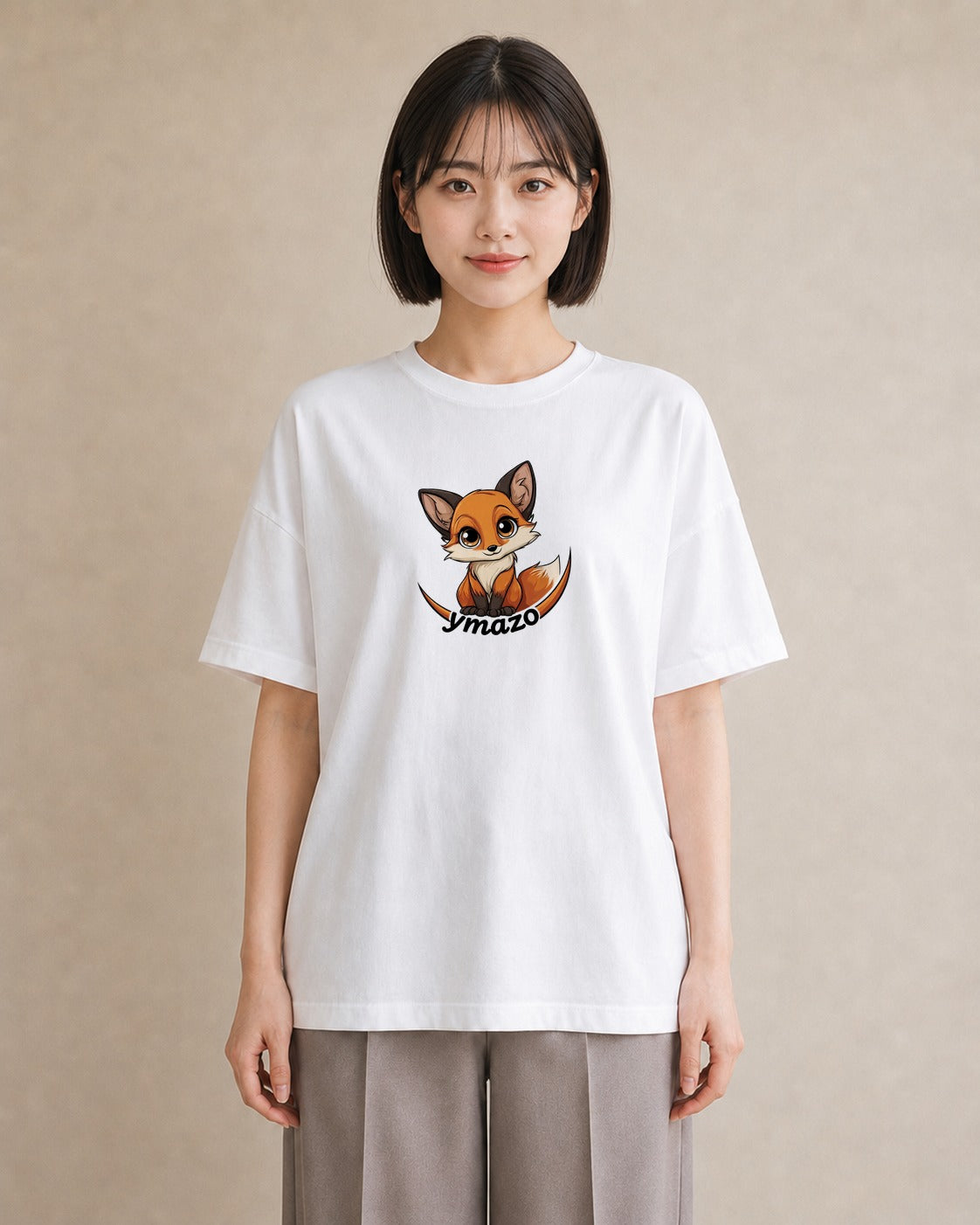 プリントTシャツ レディース きつね 動物 アニマル イラスト カジュアル 買い物 夏コーデ 白T YMAZO