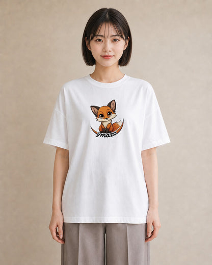 プリントTシャツ レディース きつね 動物 アニマル イラスト カジュアル 買い物 夏コーデ 白T YMAZO