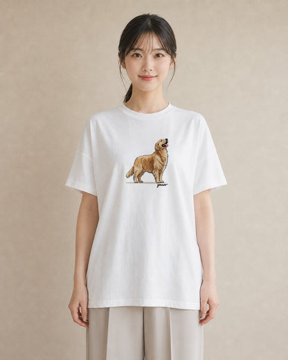 半袖Tシャツ レディース ゴールデンレトリバー ゴールデン 犬 いぬ イラスト ラフカジュアル 母娘コーデ 自分用 白T YMAZO
