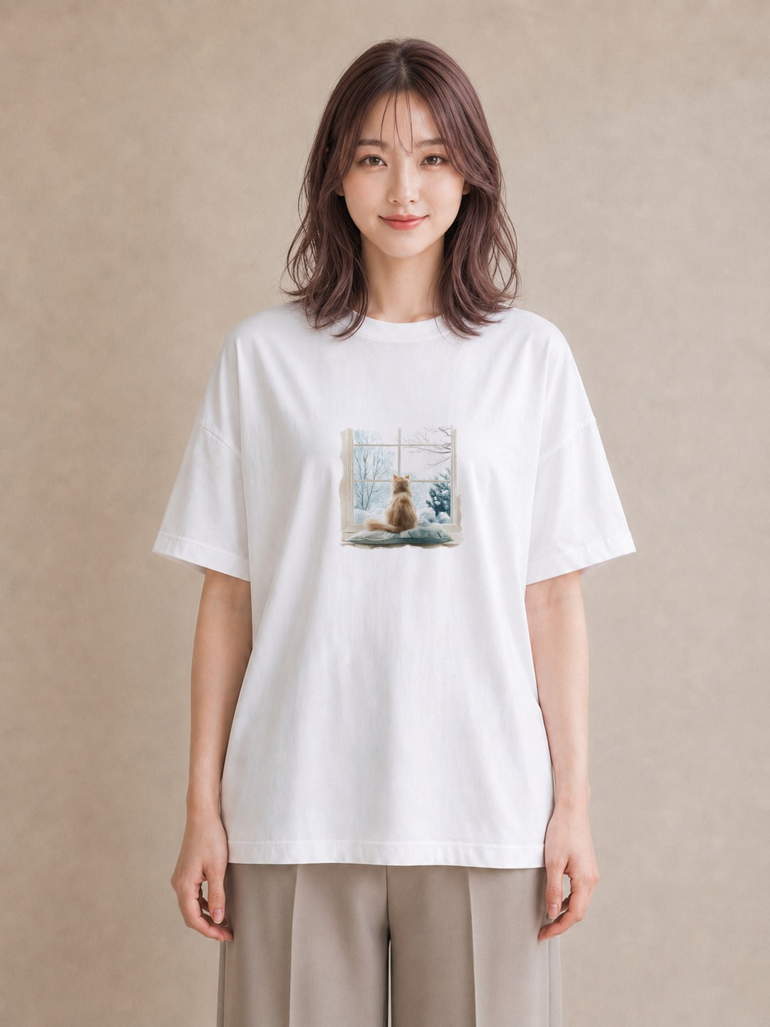 プリントTシャツ レディース 窓辺の椅子 窓辺 椅子 ナチュラル アンティーク イラスト ゆるかわ 通学 誕生日プレゼント 白T YMAZO