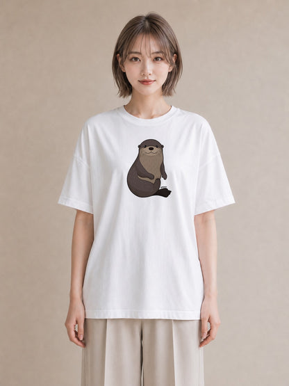 プリントTシャツ レディース カワウソ 動物 アニマル イラスト フェミニン 綿100 デート 白T YMAZO