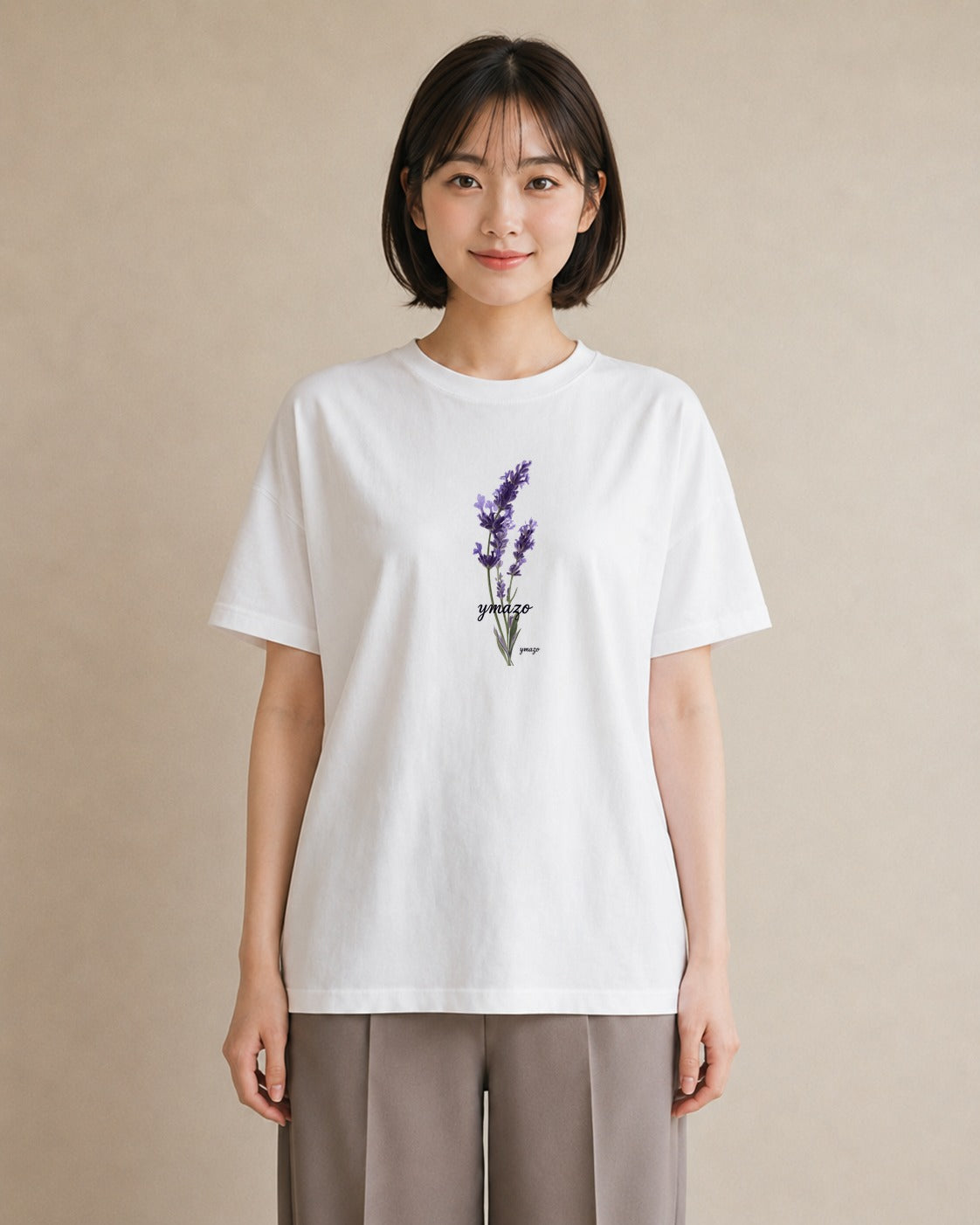 半袖Tシャツ レディース ラベンダー 花 花柄 イラスト 韓国風 綿100 デート 白T