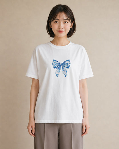 半袖Tシャツ レディース レースハンカチ レース ハンカチ ナチュラル アンティーク イラスト フェミニン 秋コーデ おしゃれギフト 白T YMAZO