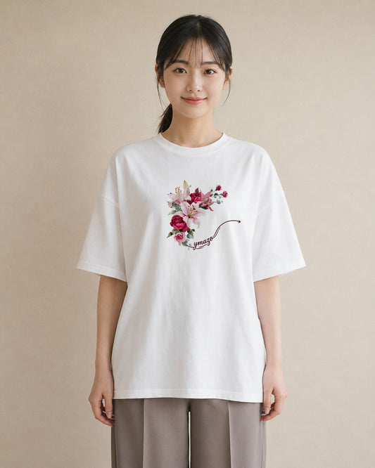 プリントTシャツ レディース ゆり 百合 花 花柄 イラスト レトロ 敬老の日 ホワイトデー 白T YMAZO