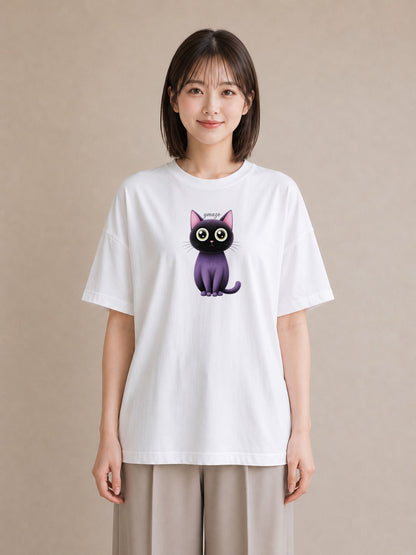 半袖Tシャツ レディース ニャンコ 猫 ねこ イラスト 淡色 夏コーデ 通学 白T YMAZO
