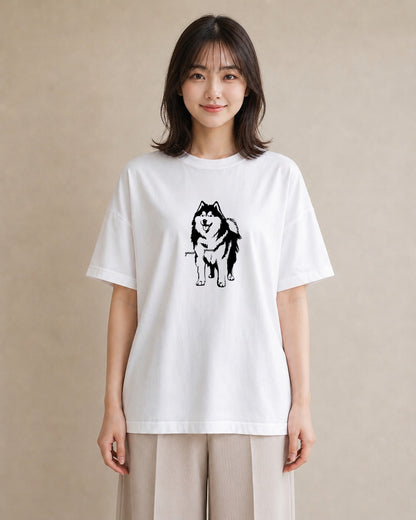 Tシャツ レディース シベリアンハスキー 犬 いぬ イラスト 帰省 ラフ 白T YMAZO