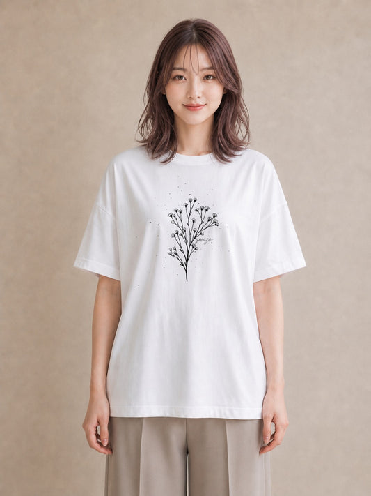 デザインTシャツ レディース 小花 花 フラワー イラスト カフェコーデ 在宅 公園 白T YMAZO