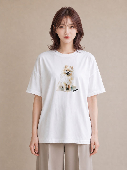グラフィックTシャツ レディース ポメラニアン ポメ 犬 いぬ イラスト 個性的 女性向けギフト 散歩 白T YMAZO