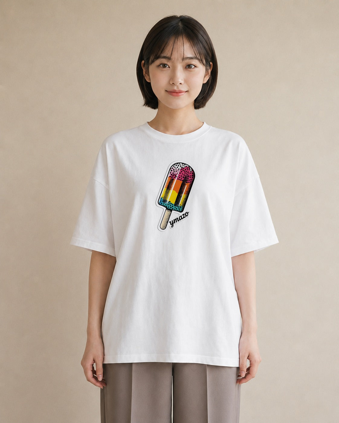 グラフィックTシャツ レディース アイス 食べ物 フード イラスト フェミニン 敬老の日 ホワイトデー 白T YMAZO