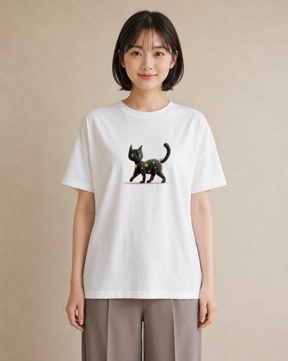 グラフィックTシャツ レディース 黒猫 猫 ねこ イラスト 送別ギフト 通勤 白T YMAZO