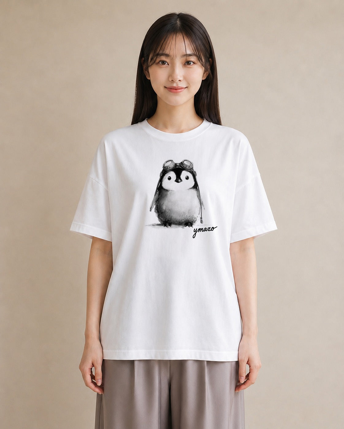 半袖Tシャツ レディース コウテイペンギン 動物 アニマル イラスト 休日コーデ 女性向けギフト 散歩 白T YMAZO