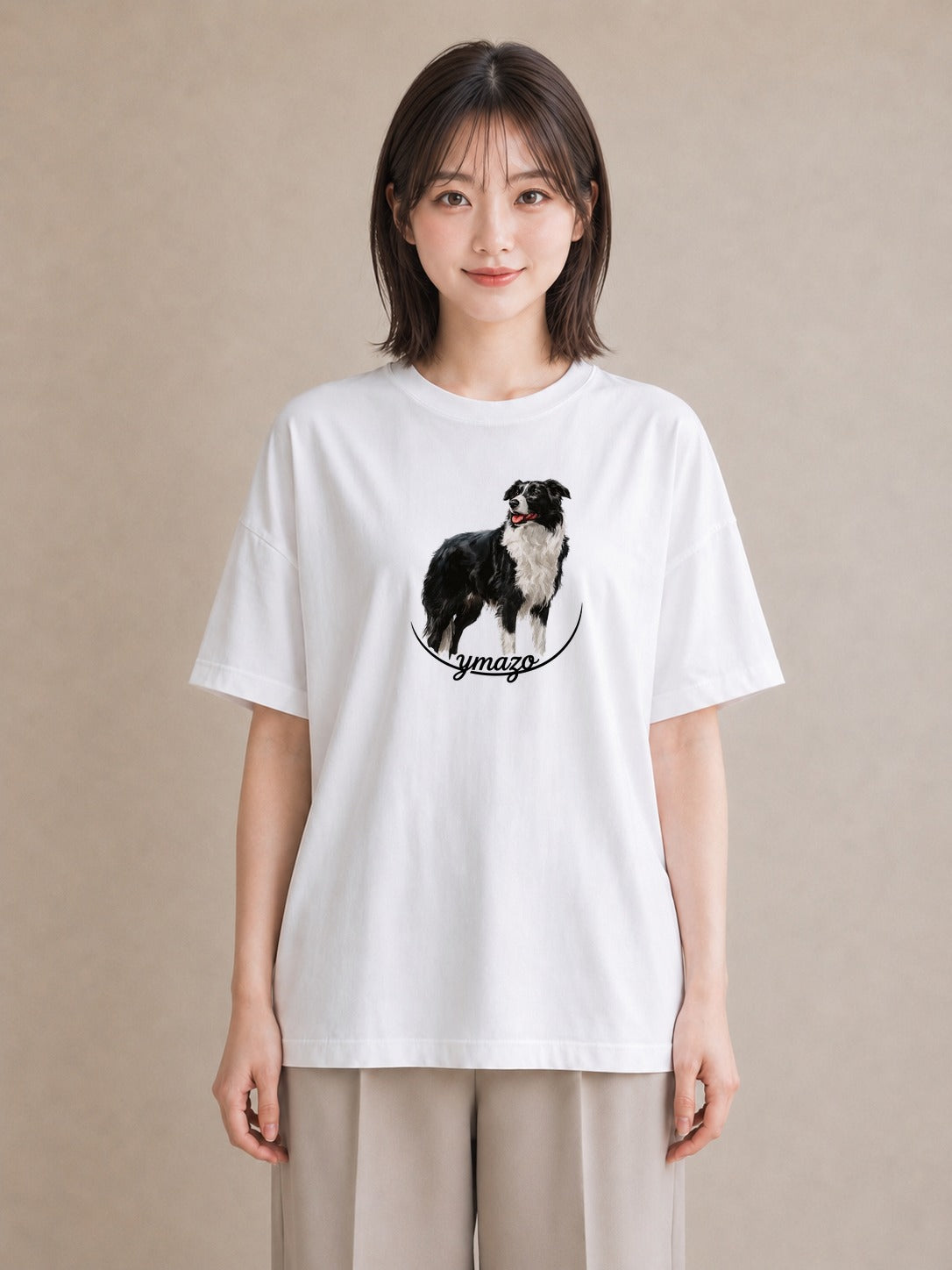 半袖Tシャツ レディース ボーダーコリー 犬 いぬ イラスト ナチュラル 休日 ペアコーデ 白T YMAZO