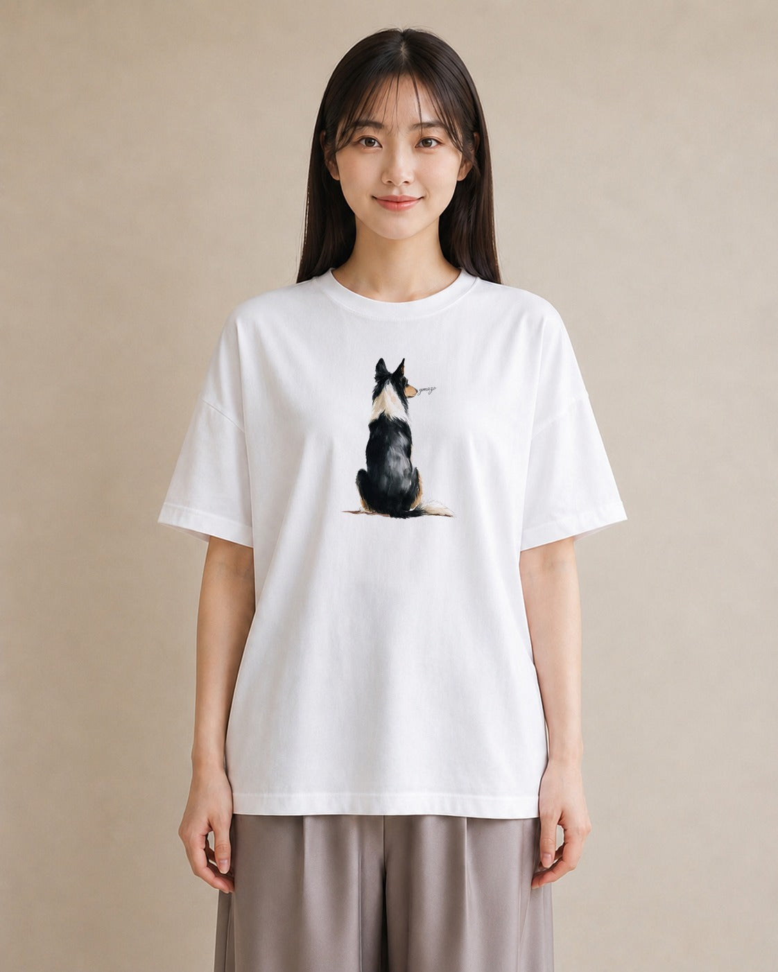 デザインTシャツ レディース ボーダーコリー 犬 いぬ イラスト シンプル 部屋着 女性向けギフト 白T YMAZO