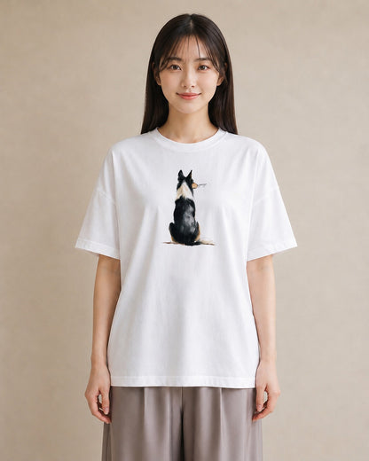 デザインTシャツ レディース ボーダーコリー 犬 いぬ イラスト シンプル 部屋着 女性向けギフト 白T YMAZO