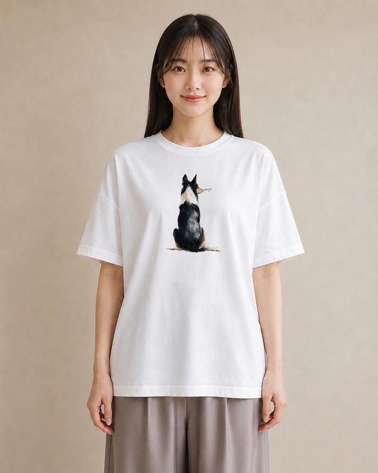 デザインTシャツ レディース ボーダーコリー 犬 いぬ イラスト シンプル 部屋着 女性向けギフト 白T YMAZO
