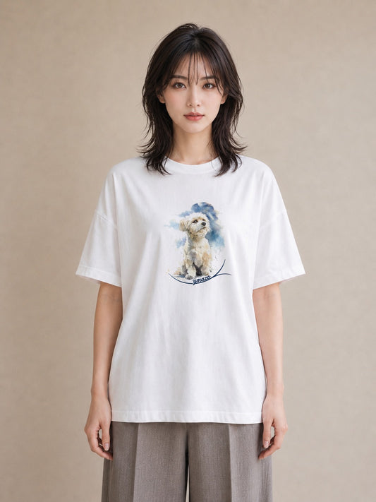 デザインTシャツ レディース 老犬 犬 いぬ イラスト カジュアル 部屋着 女性向けギフト 白T YMAZO