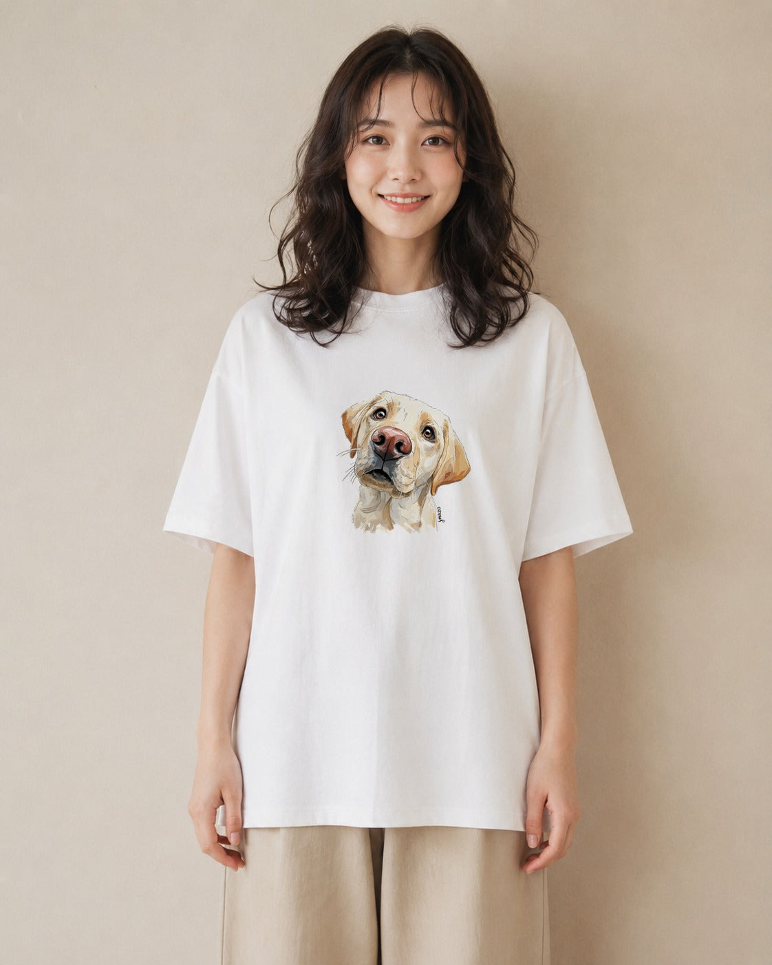半袖Tシャツ レディース ラブラドールレトリバー 犬 いぬ イラスト ガーリー 秋コーデ おしゃれギフト 白T YMAZO