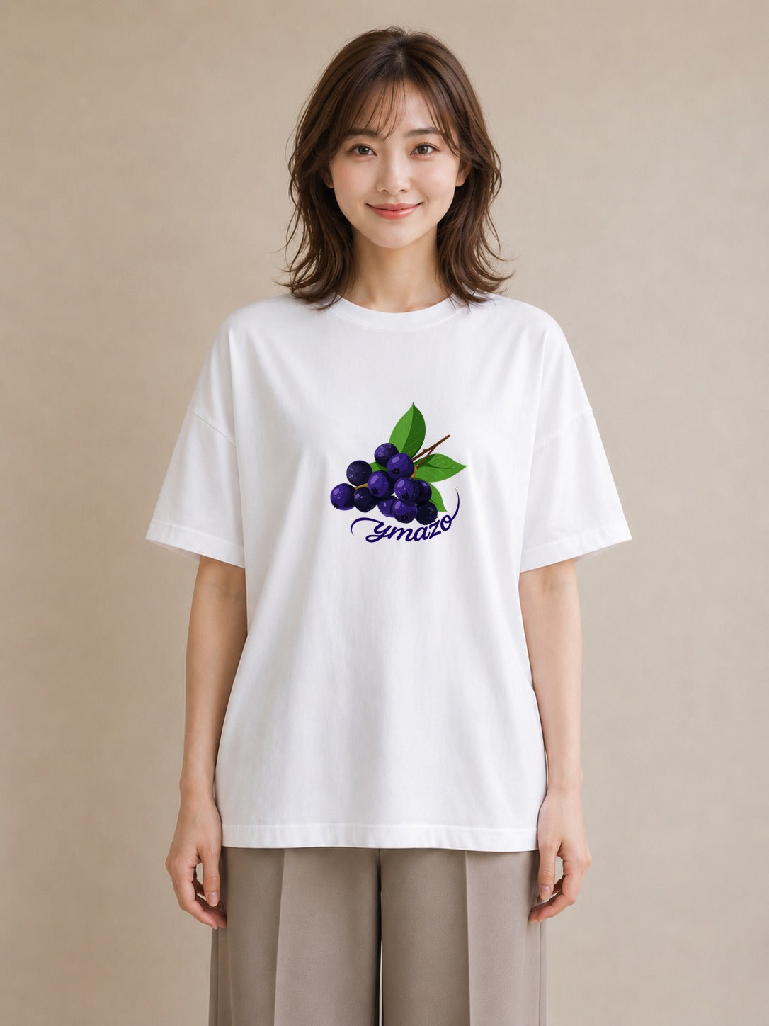 半袖Tシャツ レディース ブルーベリー 食べ物 フード イラスト シック お出かけ 普段着 白T YMAZO