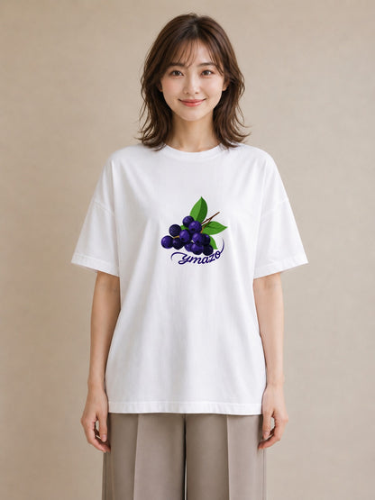 半袖Tシャツ レディース ブルーベリー 食べ物 フード イラスト シック お出かけ 普段着 白T YMAZO
