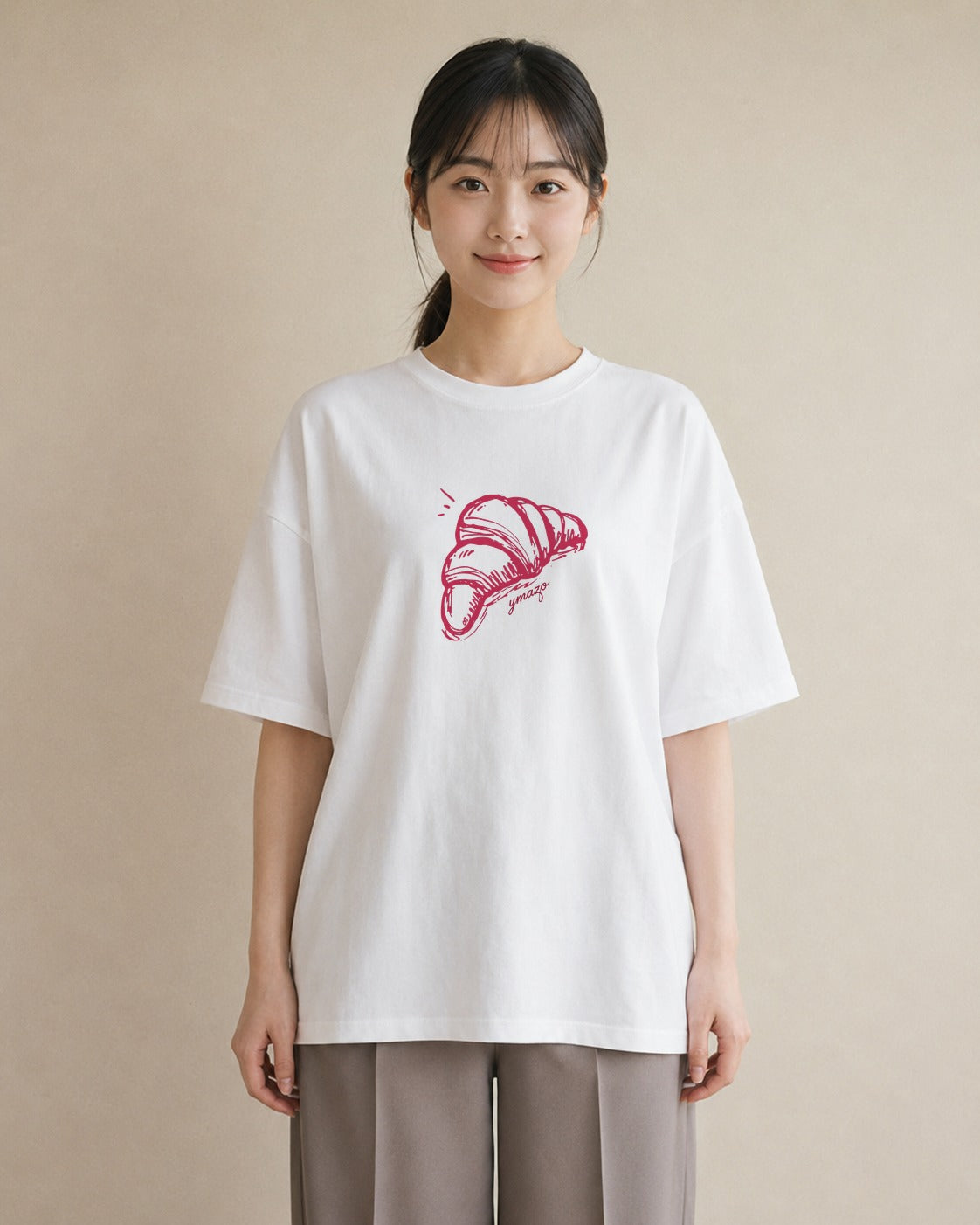 プリントTシャツ レディース パン ベーカリー レトロ イラスト 女性向けギフト 散歩 白T YMAZO