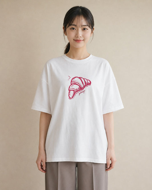 プリントTシャツ レディース パン ベーカリー レトロ イラスト 女性向けギフト 散歩 白T YMAZO
