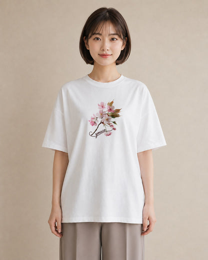 Tシャツ レディース さくら 桜 サクラ 花 花柄 イラスト レトロ 散歩 お出かけ 白T